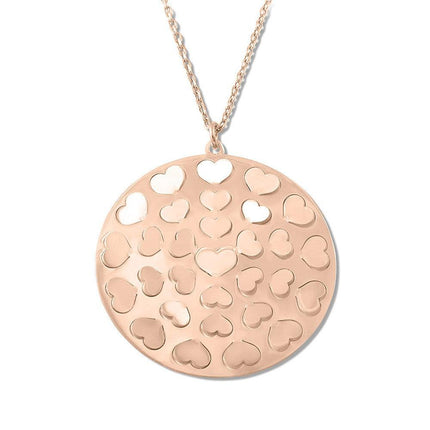 Sterling Silver Rose Gold Hearts Round Necklace ,