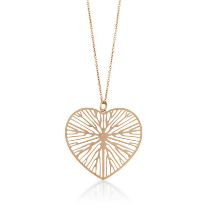 Sterling Silver Rose Gold Large Open Heart Necklace ,