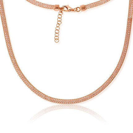 Sterling Silver Rose Gold Mesh Crystal Necklace ,