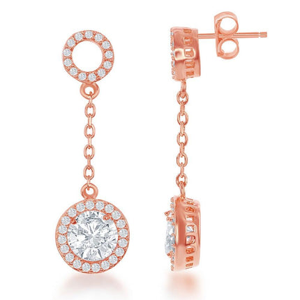 Sterling Silver Rose Gold Open CZ Circle Earrings ,