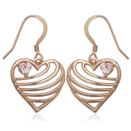 Sterling Silver Rose Gold Open Lined Heart Earrings ,
