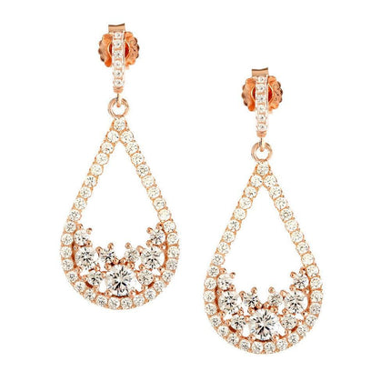 Sterling Silver Rose Gold Open Teardrop CZ Earrings ,