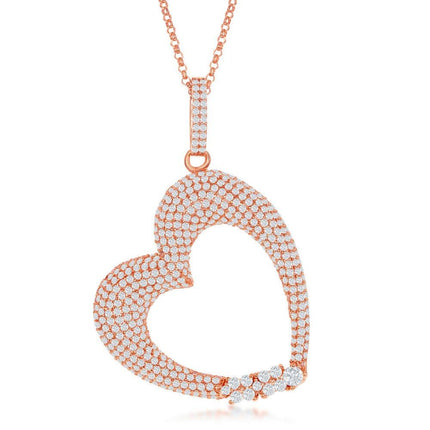 Sterling Silver Rose Gold Pave Heart Pendant Chain ,