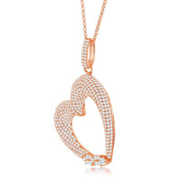 Sterling Silver Rose Gold Pave Heart Pendant Chain ,