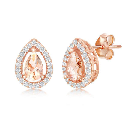 Sterling Silver Rose Gold Pear Shaped Stud Earrings ,