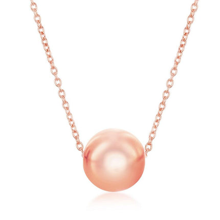 Sterling Silver Rose Gold Plated 10mm Bead Necklace ,