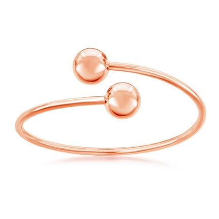 Sterling Silver Rose Gold Plated 12mm Twin Bead Bangle ,