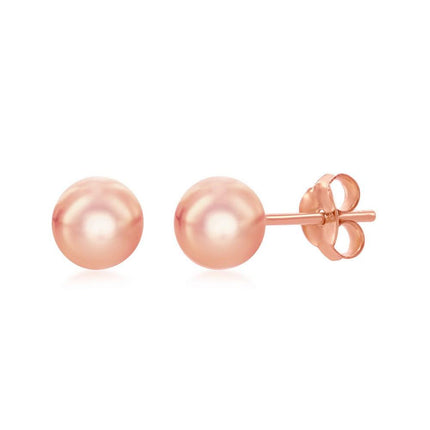 Sterling Silver Rose Gold Plated 6mm Bead Earrings ,
