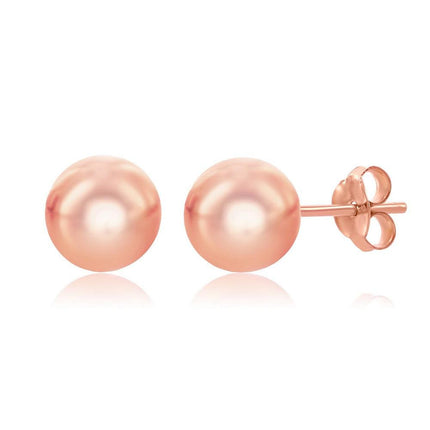 Sterling Silver Rose Gold Plated 8mm Bead Earrings ,
