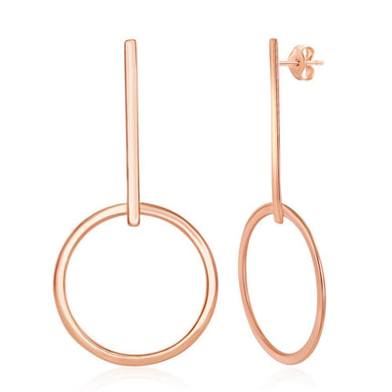 Sterling Silver Rose Gold Plated Bar Hoop Earrings ,