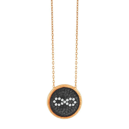 Sterling Silver Rose Gold Plated Black Disc CZ Infinity Necklace ,