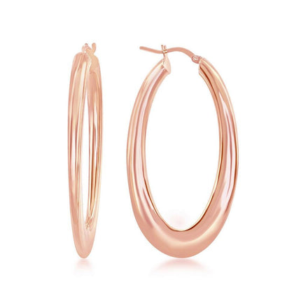 Sterling Silver Rose Gold Plated Bottom Flat Oval Hoop Earrings ,