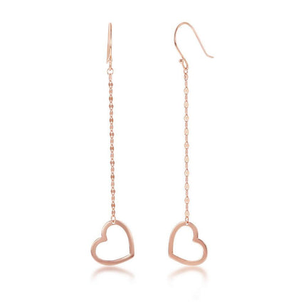 Sterling Silver Rose Gold Plated Chain Heart Earrings ,
