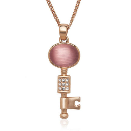 Sterling Silver Rose Gold Plated Crystals Key Necklace ,