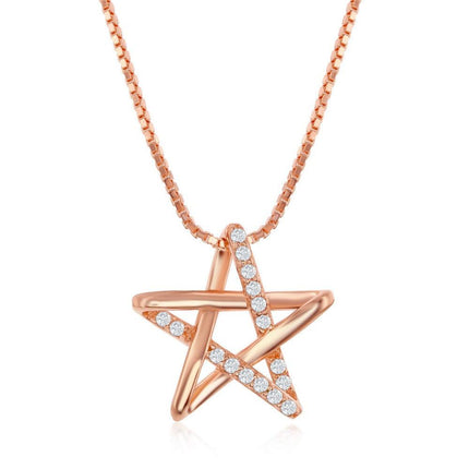Sterling Silver Rose Gold Plated Cubic Zirconia Star Necklace ,
