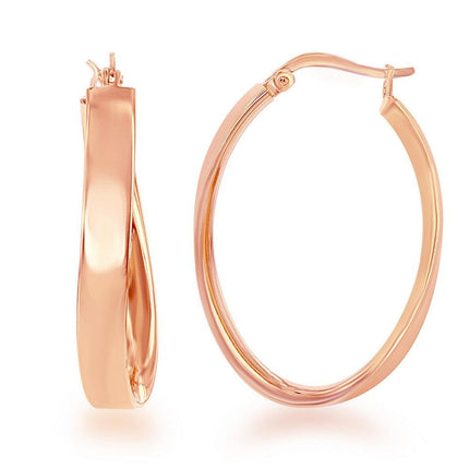 Sterling Silver Rose Gold Plated Curved Oval Hoop Earrings ,