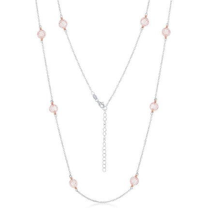 Sterling Silver Rose Gold Plated CZ By The Yard Necklace ,