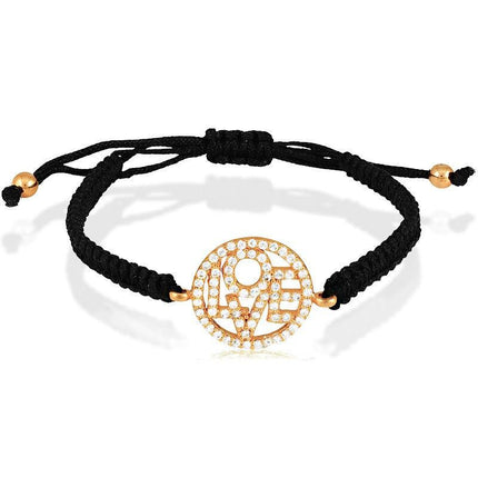 Sterling Silver Rose Gold Plated CZ LOVE Macrame Bracelet ,