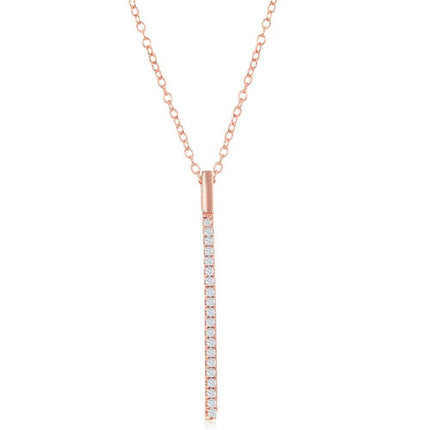 Sterling Silver Rose Gold Plated CZ Vertical Bar Necklace ,