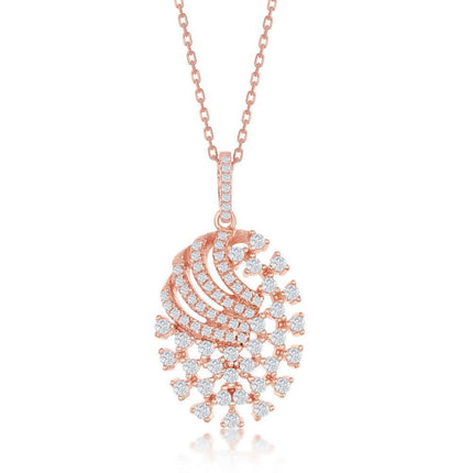 Sterling Silver Rose Gold Plated Designed CZ Oval Pendant ,