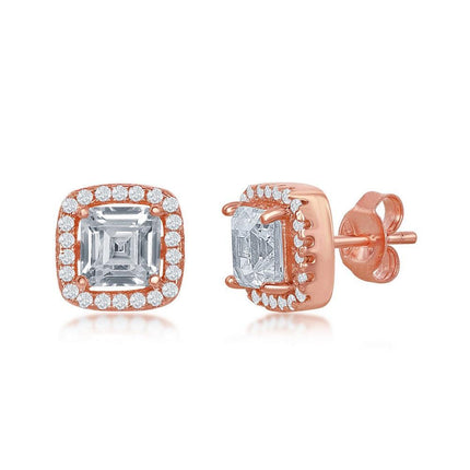 Sterling Silver Rose Gold Plated Double Square Stud Earrings ,