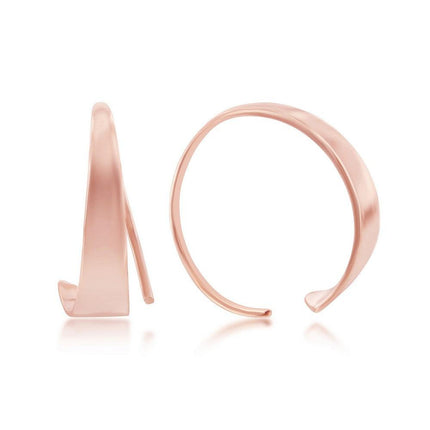 Sterling Silver Rose Gold Plated Flat Bar Half Hoop Earrings ,