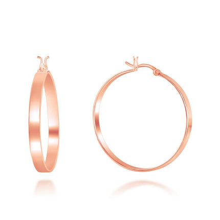 Sterling Silver Rose Gold Plated Flat Hoop Earrings, 4 x 30 mm ,