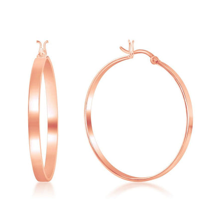 Sterling Silver Rose Gold Plated Flat Hoop Earrings, 4 x 40 mm ,