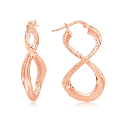 Sterling Silver Rose Gold Plated Large Script Infinity Design Earrings ,