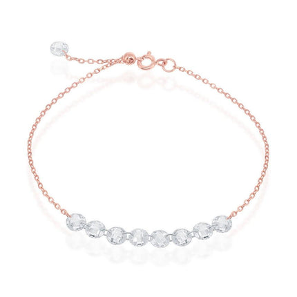 Sterling Silver Rose Gold Plated Linked CZ Bracelet ,