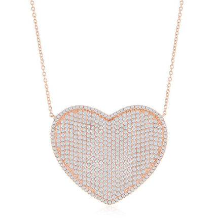 Sterling Silver Rose Gold Plated Micro Pave Heart Necklace ,