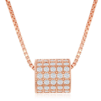 Sterling Silver Rose Gold Plated Micro Pave Rod Necklace ,