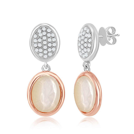 Sterling Silver Rose Gold Plated MOP Oval Earrings ,