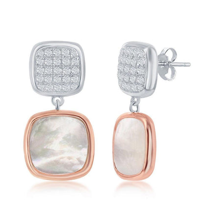 Sterling Silver Rose Gold Plated MOP Square Earrings ,