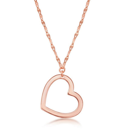 Sterling Silver Rose Gold Plated Open Heart Necklace ,
