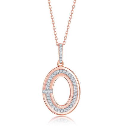 Sterling Silver Rose Gold Plated Oval CZ Pendant ,