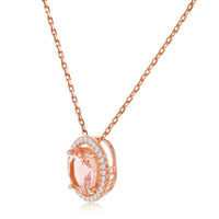 Sterling Silver Rose Gold Plated Oval Morganite CZ Pendant ,