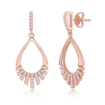 Sterling Silver Rose Gold Plated Pear-Shaped CZ Earrings ,