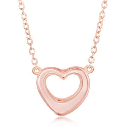 Sterling Silver Rose Gold Plated Puffed Open Heart Necklace ,