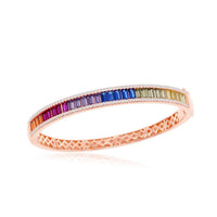 Sterling Silver Rose Gold Plated Rainbow Baguette CZ Bangle ,