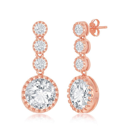 Sterling Silver Rose Gold Plated Round CZ Earrings ,
