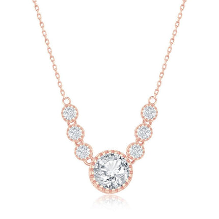 Sterling Silver Rose Gold Plated Round CZ Necklace ,
