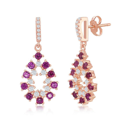 Sterling Silver Rose Gold plated Ruby CZ Pear Shaped Earrings ,
