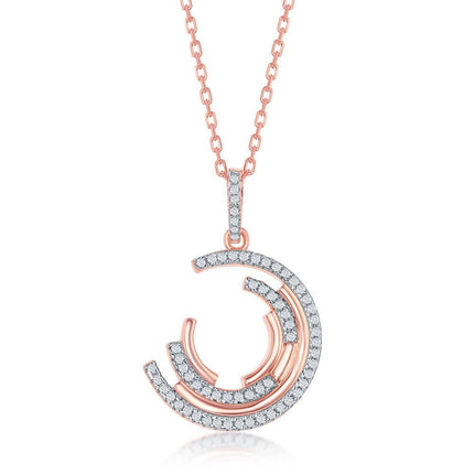 Sterling Silver Rose Gold Plated Semi-Circle CZ Pendant ,