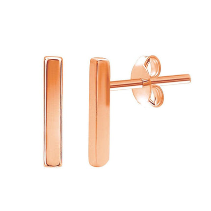Sterling Silver Rose Gold Plated Small Thin Bar Stud Earrings ,