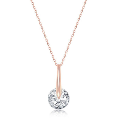 Sterling Silver Rose Gold Plated Spinning Round CZ Necklace ,