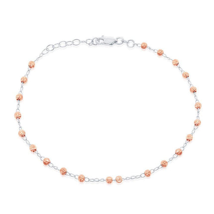Sterling Silver Rose Gold Plated Thin Diamond Cut Anklet ,
