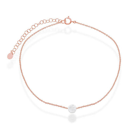 Sterling Silver Rose Gold Plated White Opal Disc Anklet ,