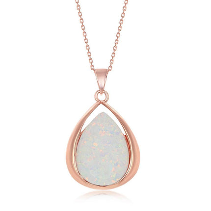 Sterling Silver Rose Gold Plated White Opal Pendant ,
