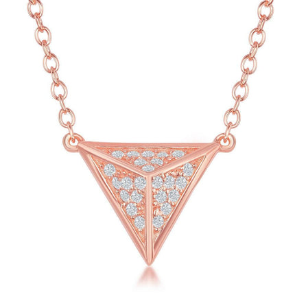 Sterling Silver Rose Gold Pyramid CZ Necklace ,